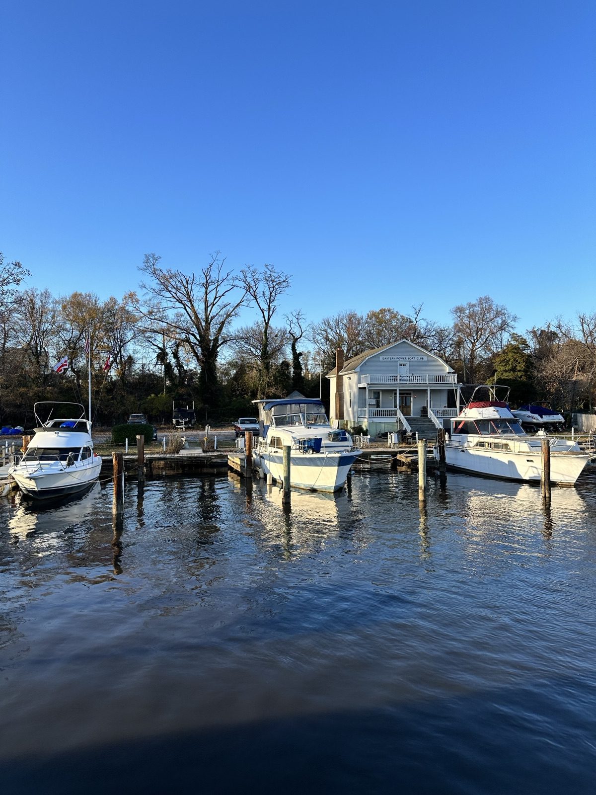 The Eastern Power Boat Club clubhouse and docks seen from the water in recent years.